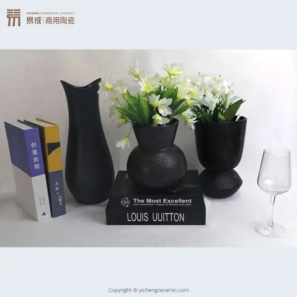 va2309 custom porcelain with in glaze decal reactive vase set 陶瓷花瓶