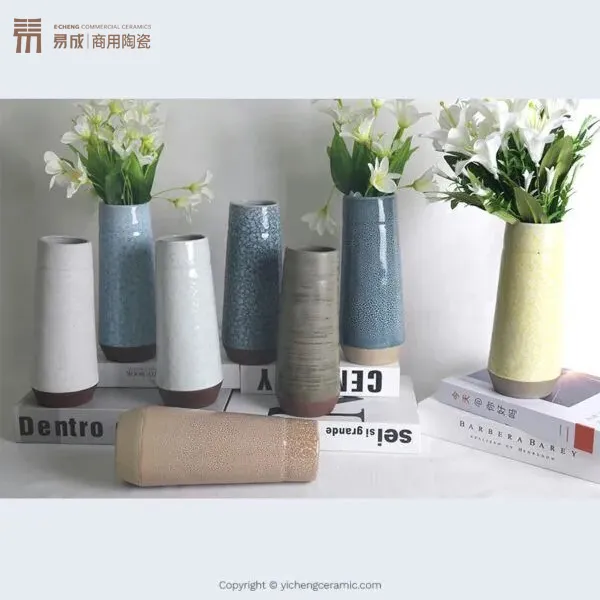 va2309 custom porcelain with in glaze decal reactive vase set 陶瓷花瓶