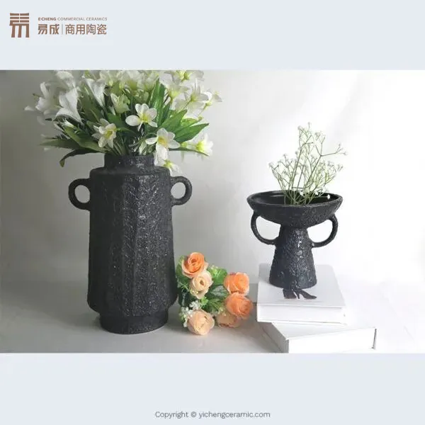 va2309 custom porcelain with in glaze decal reactive vase set 陶瓷花瓶