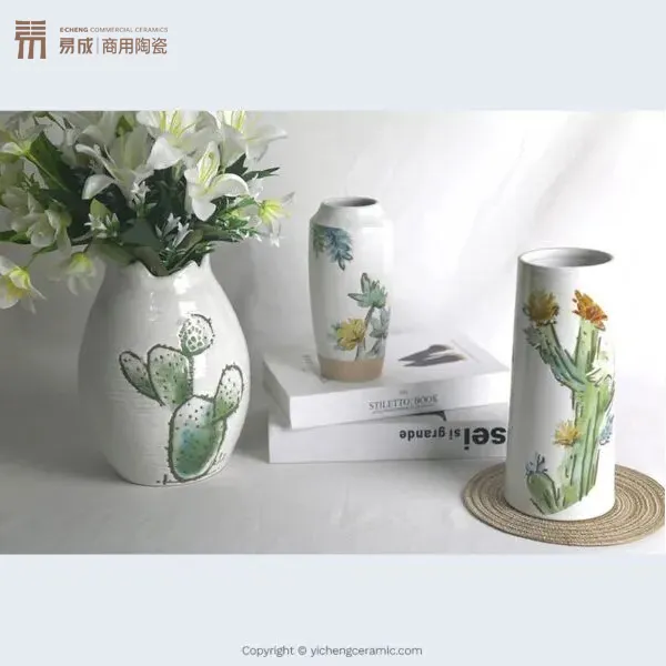 va2309 custom porcelain with in glaze decal reactive vase set 陶瓷花瓶