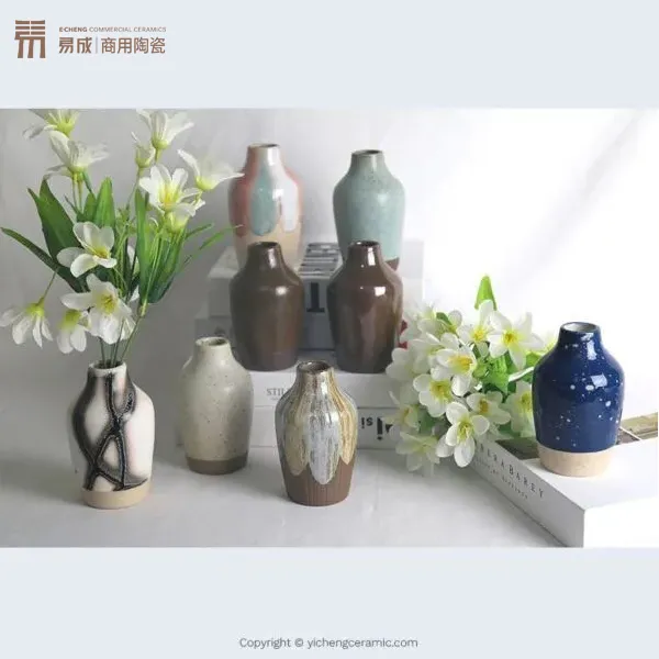 va2309 custom porcelain with in glaze decal reactive vase set 陶瓷花瓶