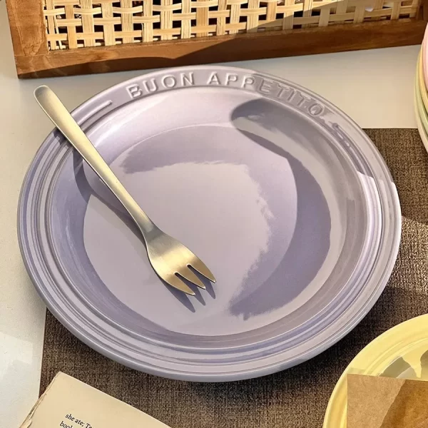 Bulk Ceramic Plates with Creamy Color and Embossed Letter Design 4