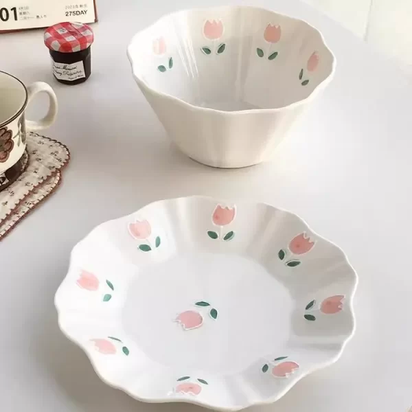 Wholesale Ceramic Plates With with Tulip Floral Relief 1