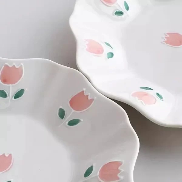 Wholesale Ceramic Plates With with Tulip Floral Relief 4