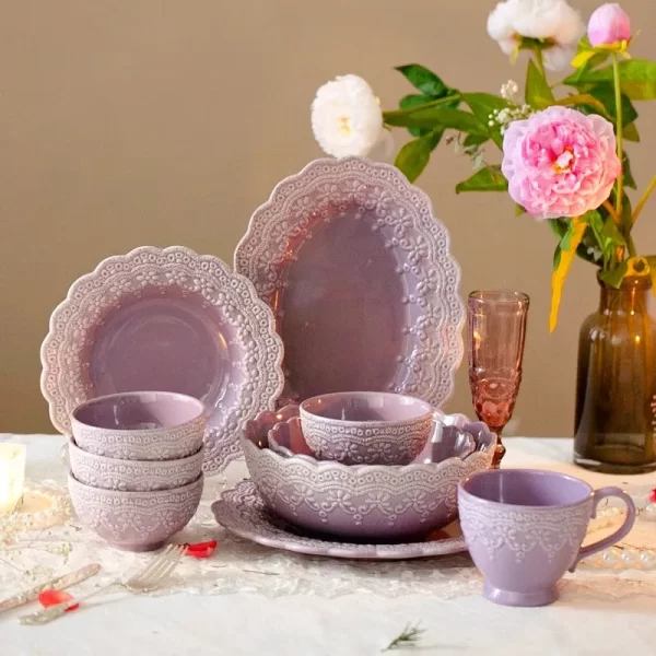 Bulk Ceramic Tableware Set with French Court Lace Design 1