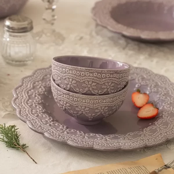 Bulk Ceramic Tableware Set with French Court Lace Design 4