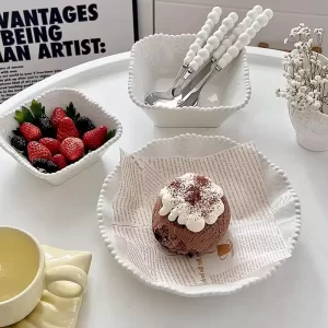 Wholesale Ceramic Dessert Bowls with French Embossed Design 1