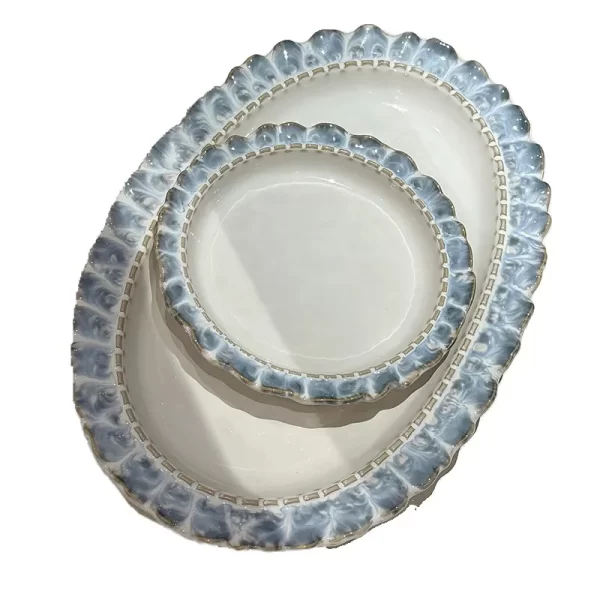 Wholesale Ceramic Dinnerware Vintage Blue Rim Plate Set 5